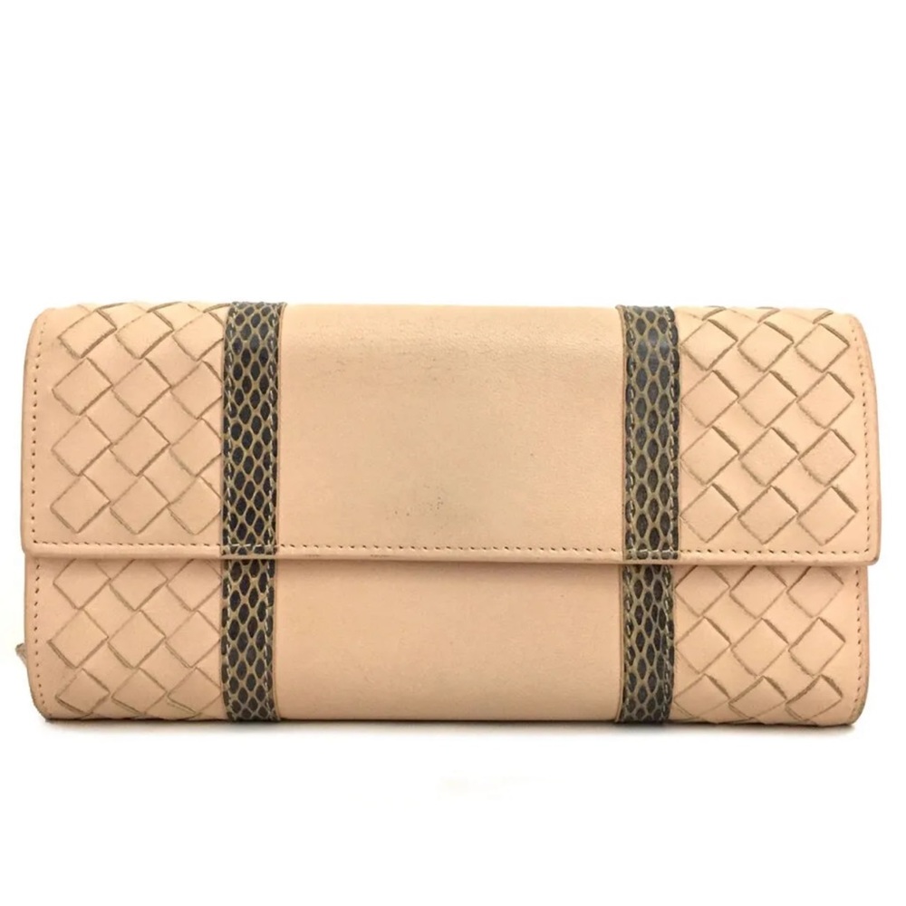 Bottega Veneta Intrecciato Python Lambskin Bifold Long Wallet
